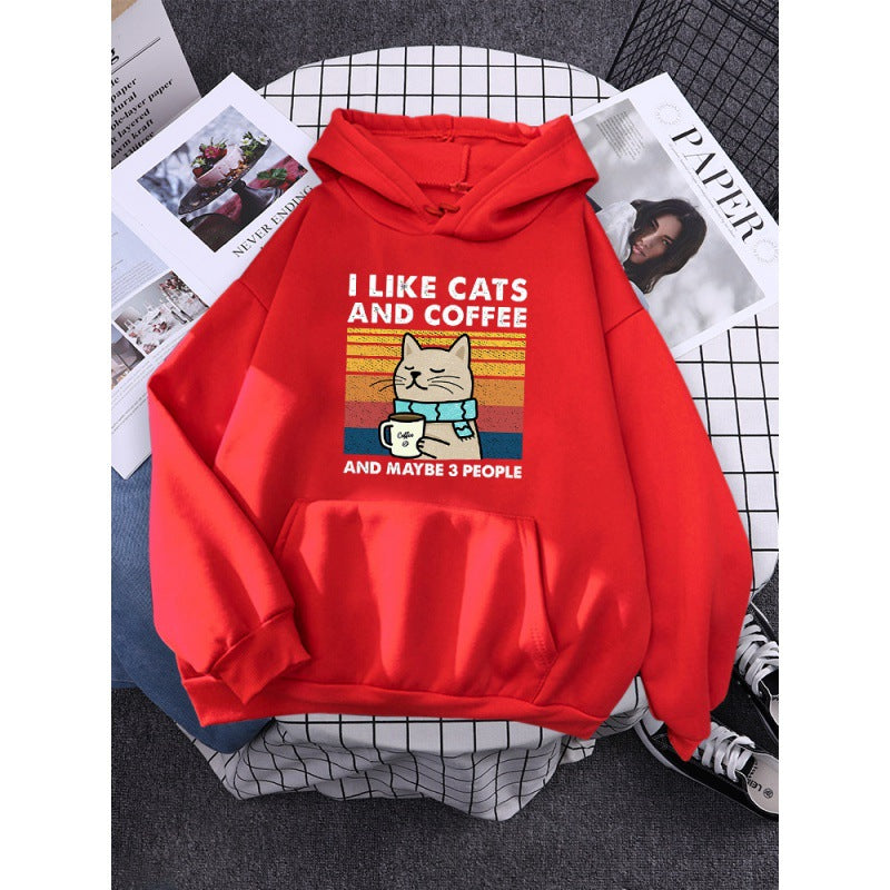 I Like Cats And Coffee Printed Hoodie