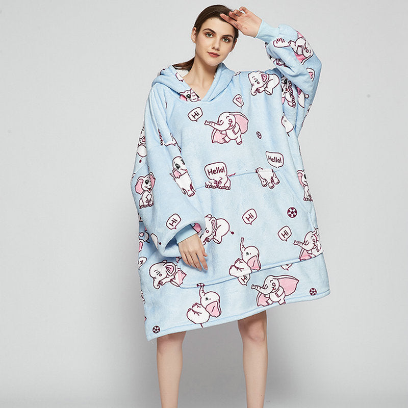 Cozy Oversized Printed Fleece Blanket Hoodie