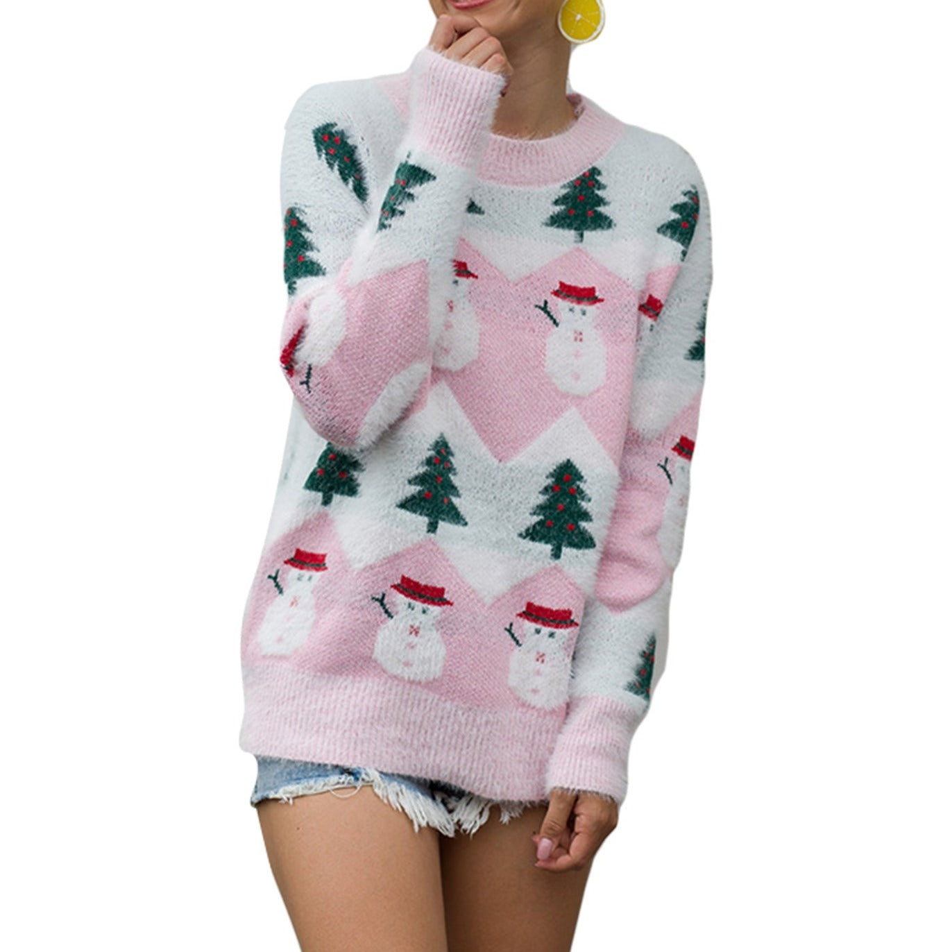 Christmas Snowman Tree Knitted Pullover Sweater