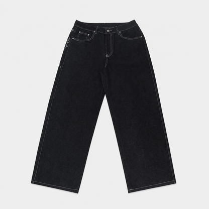 Loose Vintage Spider Web Embroidered Jeans For Men