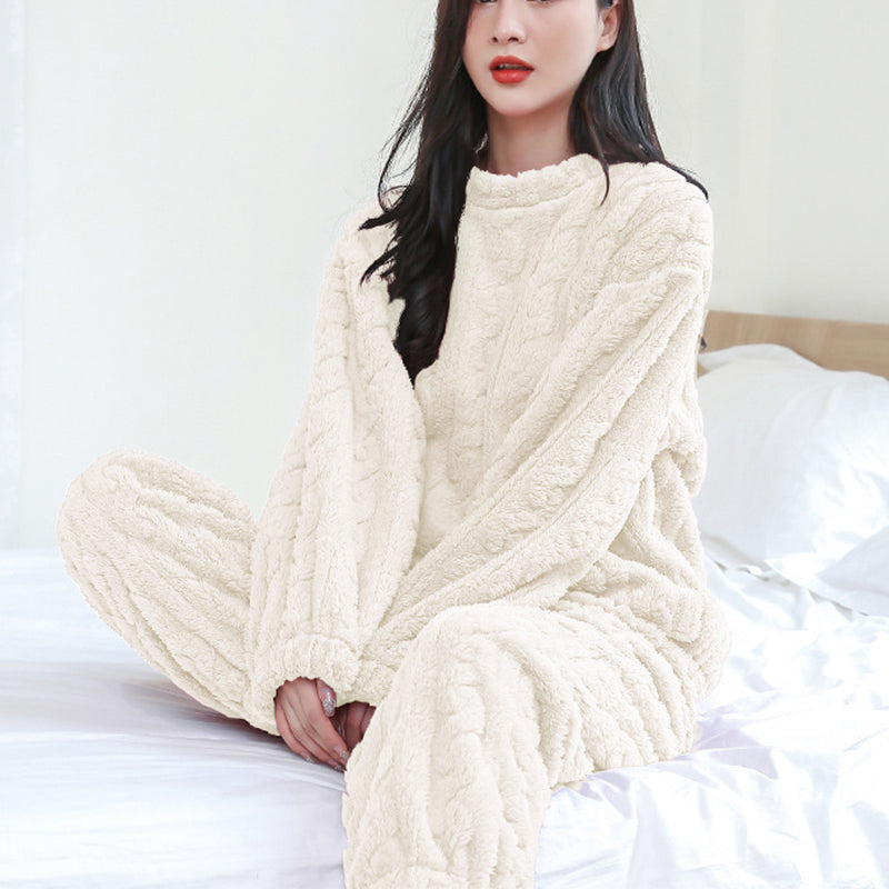 Casual Thickened Coral Velvet Long Sleeve Pullover Pajamas Set