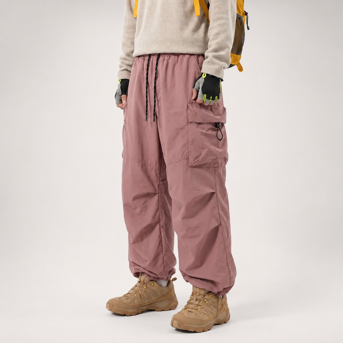 Lightweight Baggy Cargo Parachute Pants With Elastic Waist