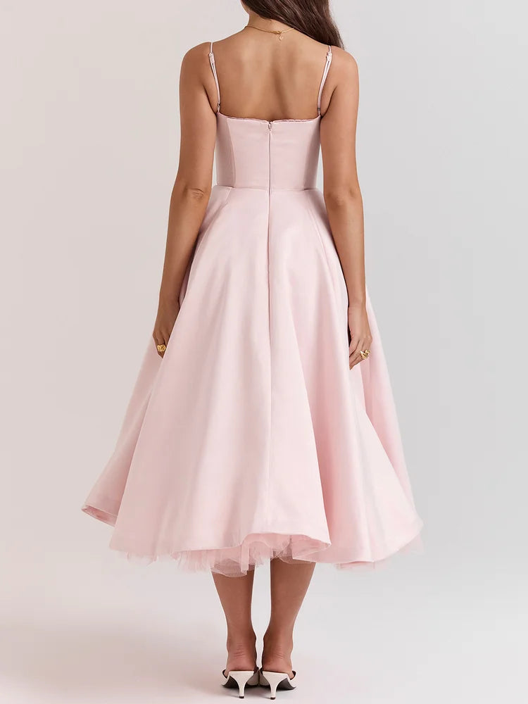 Sweetheart Neckline Cinched Waist A Line Midi Dress