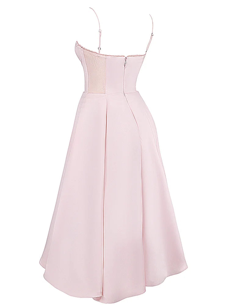 Sweetheart Neckline Cinched Waist A Line Midi Dress