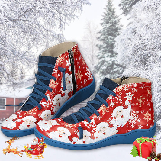 Christmas Santa Claus Snowflake Printed Flat Shoes