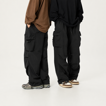 Lightweight Baggy Cargo Parachute Pants With Elastic Waist