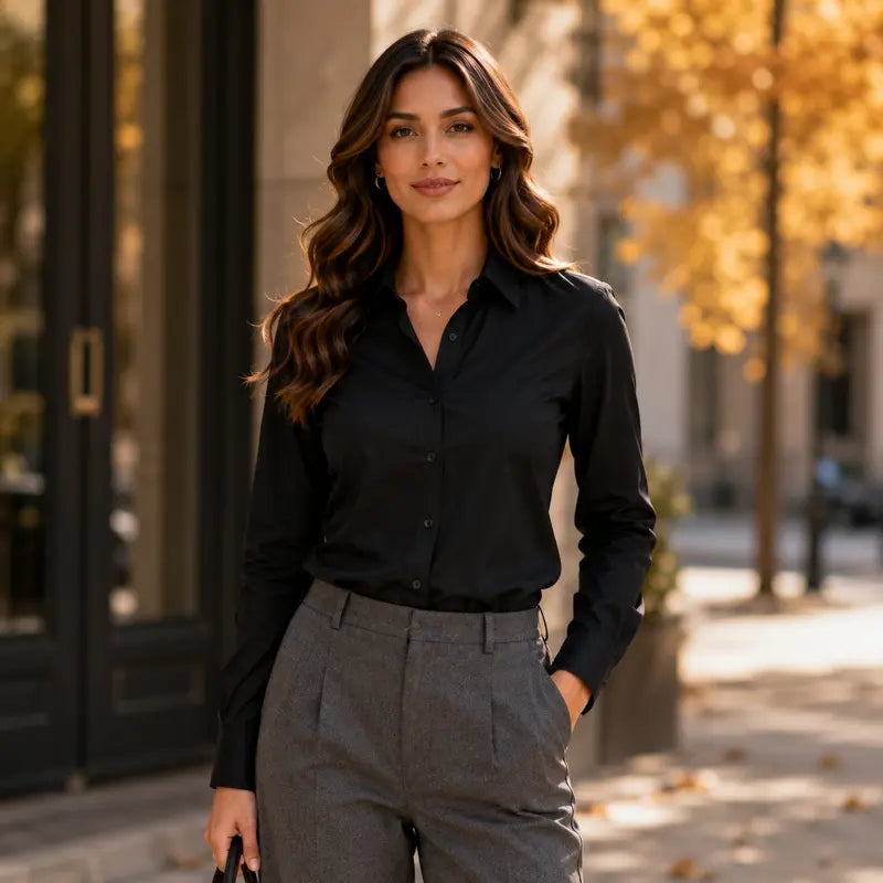 Classic Long Sleeve Button Down Casual Blouse For Women