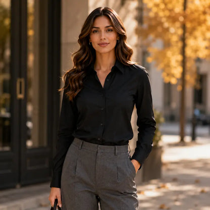 Classic Long Sleeve Button Down Casual Blouse For Women