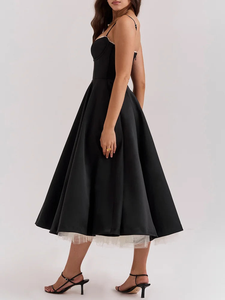 Sweetheart Neckline Cinched Waist A Line Midi Dress