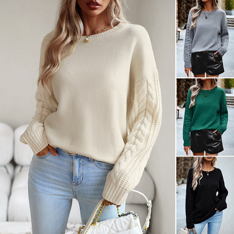 Unverzichtbarer, minimalistischer, einfarbiger Pullover mit rundem Pullover