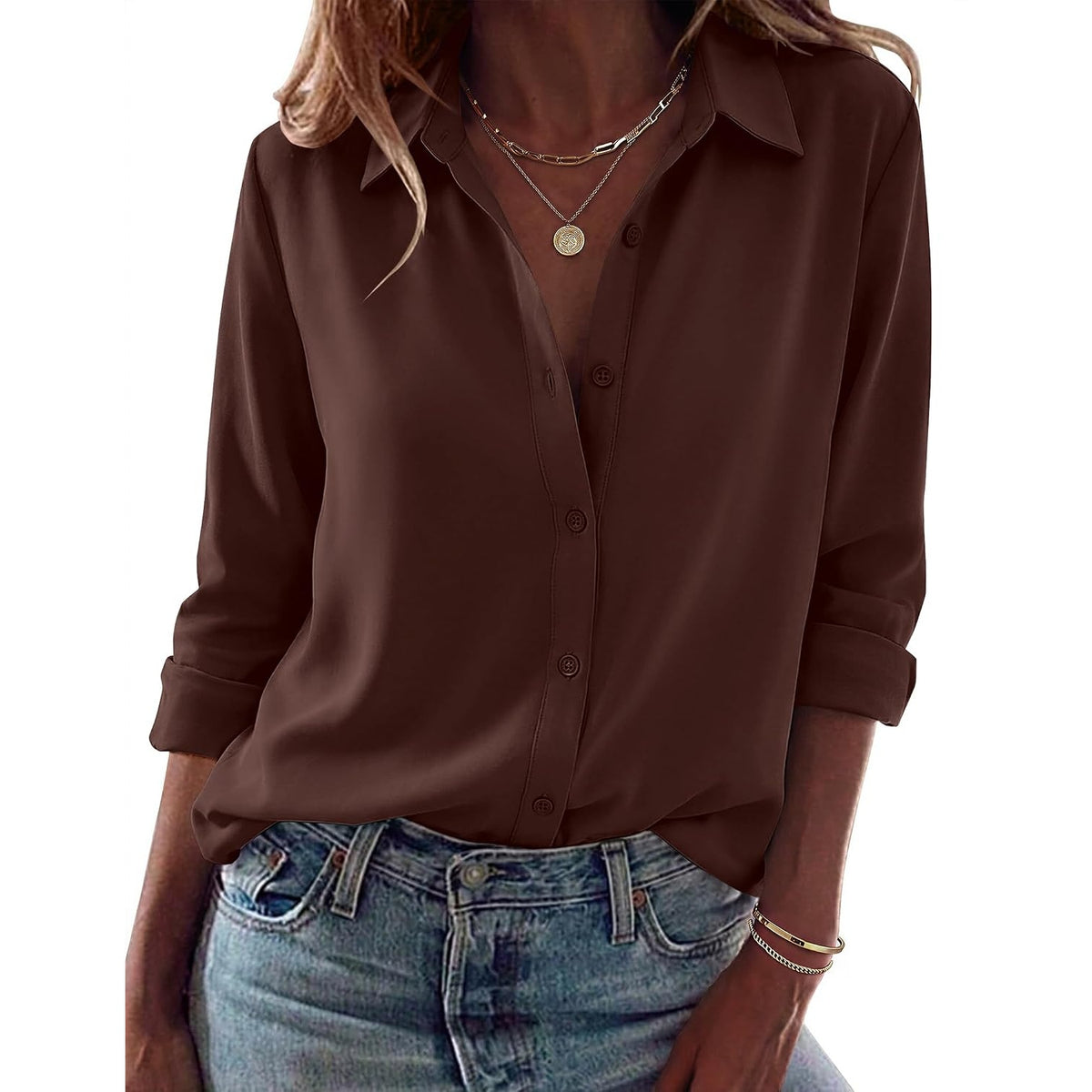 Casual Long Sleeve Button Down Shirt For Women