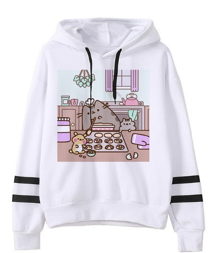 Sweat à capuche imprimé Pusheen en polaire décontracté