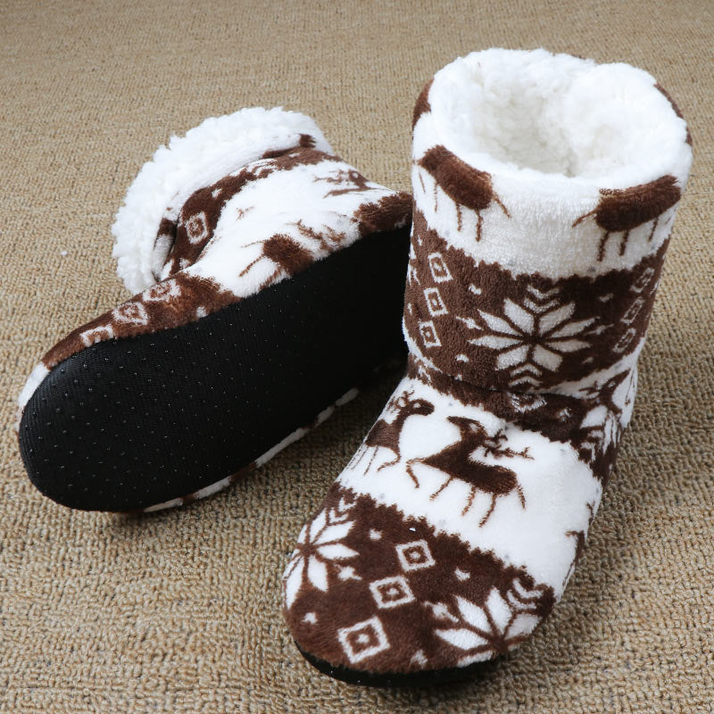 Christmas Elk Printed Plush Slippers