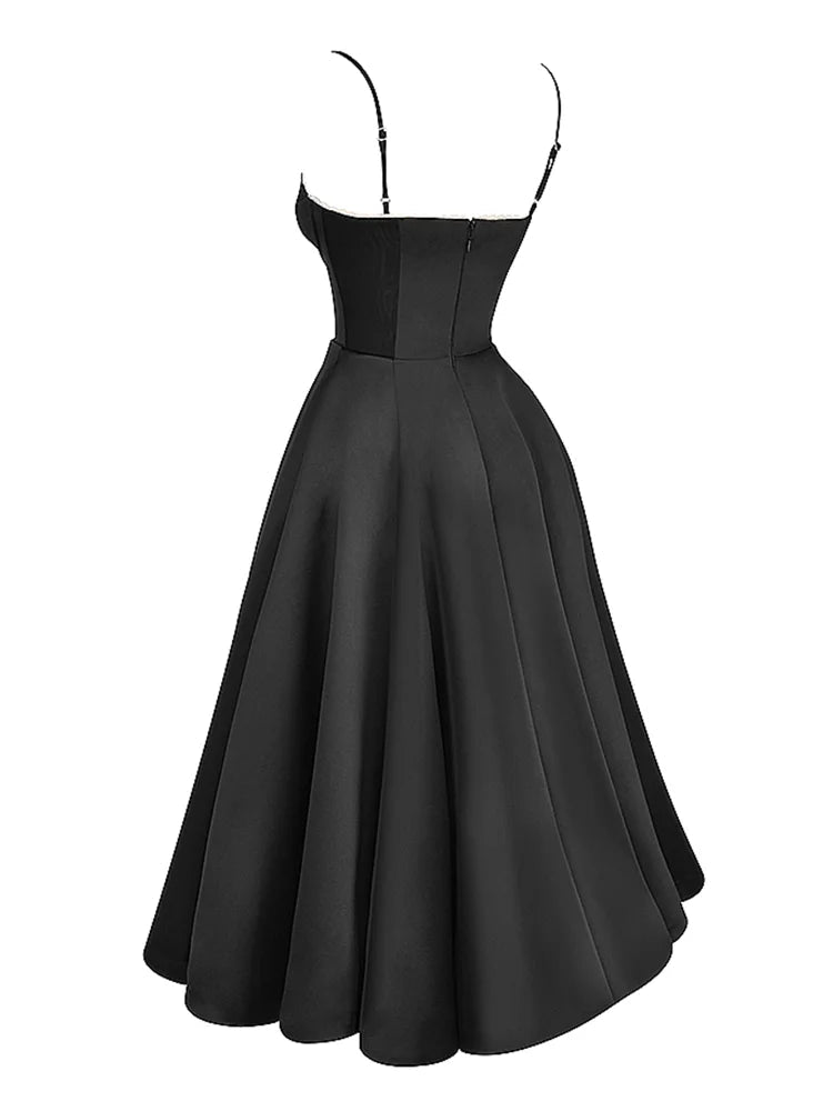 Sweetheart Neckline Cinched Waist A Line Midi Dress