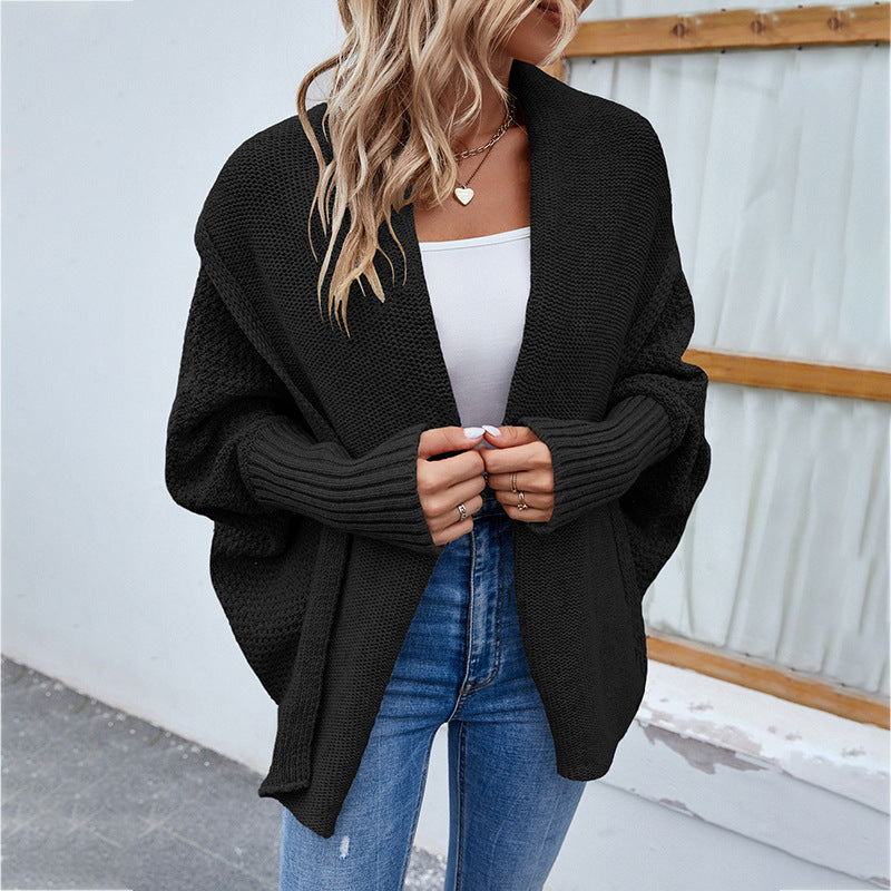 Fashionable Bat Sleeve Knitted Loose Cardigan Sweater