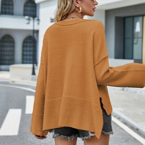 Casual Contrast Loose Bell Sleeve Pullover Sweater