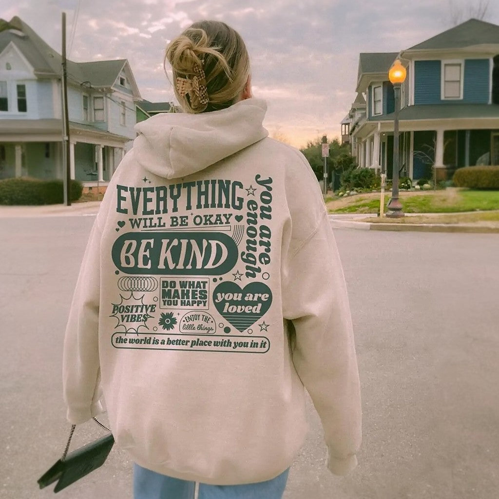 Sweat à Capuche Imprimé à Plusieurs Phrases de Grande Taille