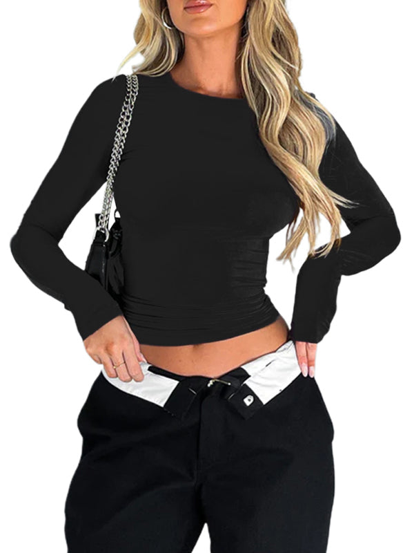 Solid Color Slim Fit Pullover T Shirt