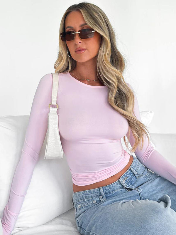 Solid Color Slim Fit Pullover T Shirt