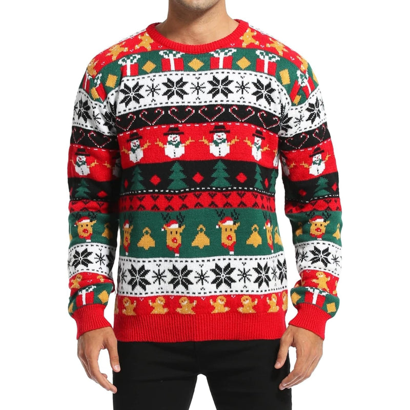 Christmas Reindeer Santa Snowflake Print Knit Sweater For Men