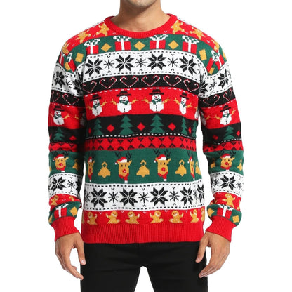 Christmas Reindeer Santa Snowflake Print Knit Sweater For Men