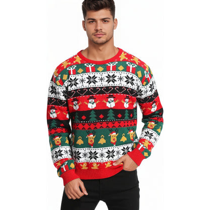 Christmas Reindeer Santa Snowflake Print Knit Sweater For Men