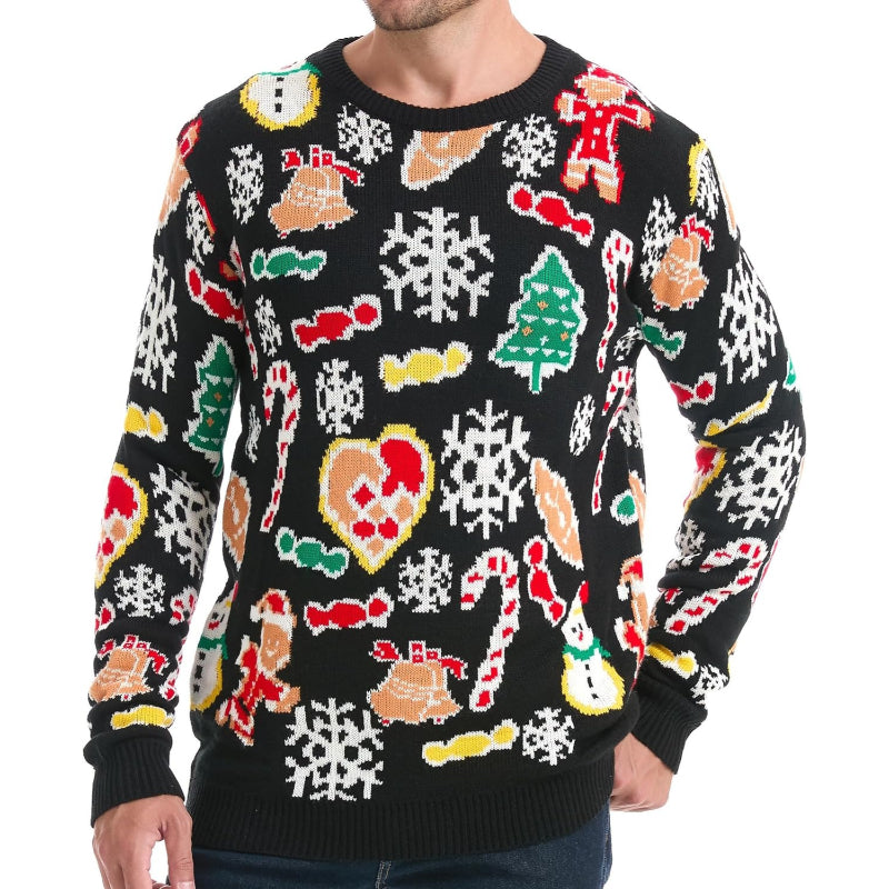 Christmas Reindeer Santa Snowflake Print Knit Sweater For Men
