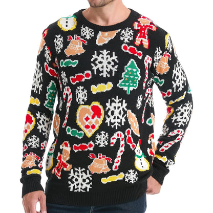 Christmas Reindeer Santa Snowflake Print Knit Sweater For Men