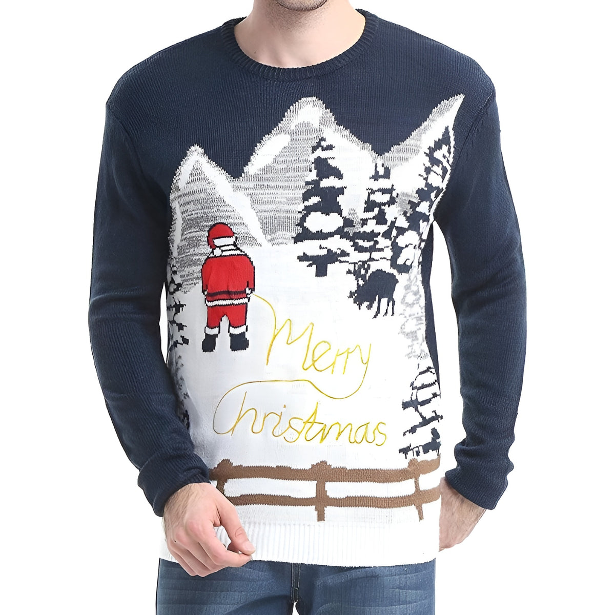 Christmas Reindeer Santa Snowflake Print Knit Sweater For Men