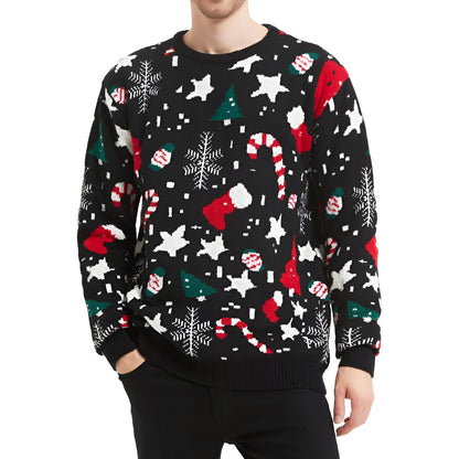 Christmas Reindeer Santa Snowflake Print Knit Sweater For Men