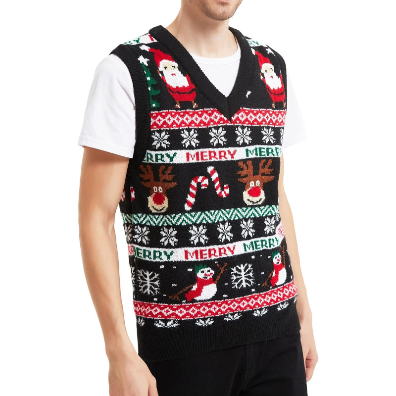 Christmas Reindeer Santa Snowflake Print Knit Sweater For Men