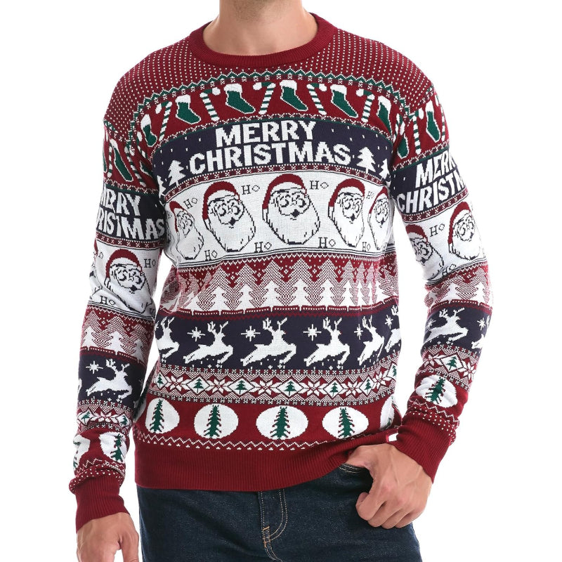 Christmas Reindeer Santa Snowflake Print Knit Sweater For Men