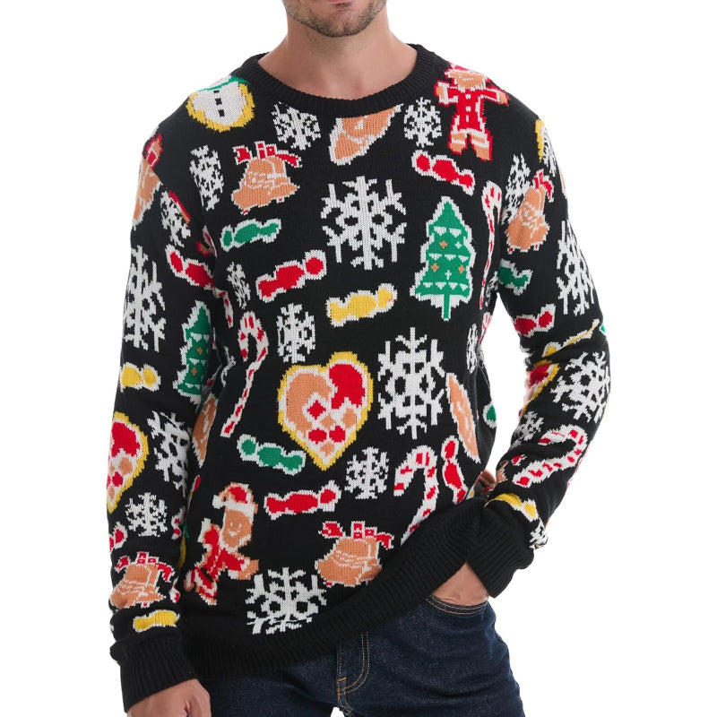 Christmas Reindeer Santa Snowflake Print Knit Sweater For Men