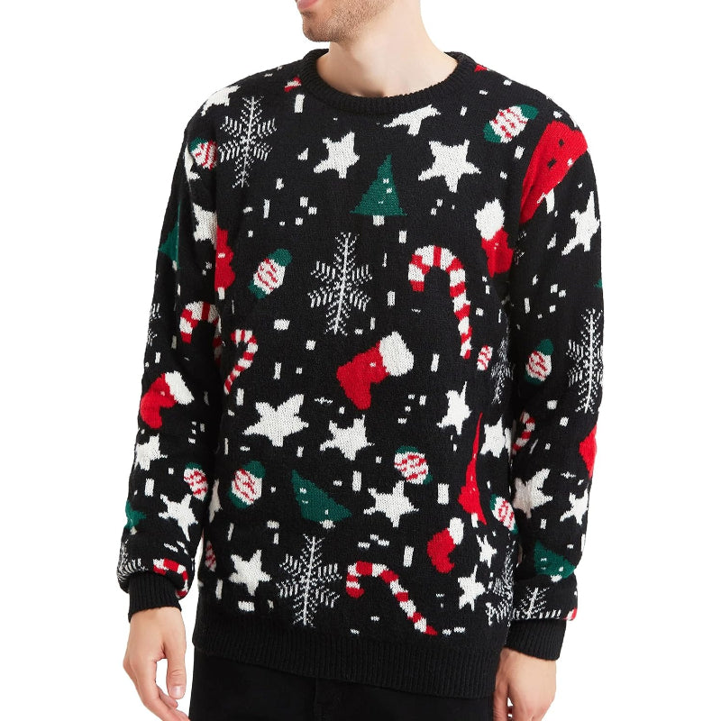 Christmas Reindeer Santa Snowflake Print Knit Sweater For Men