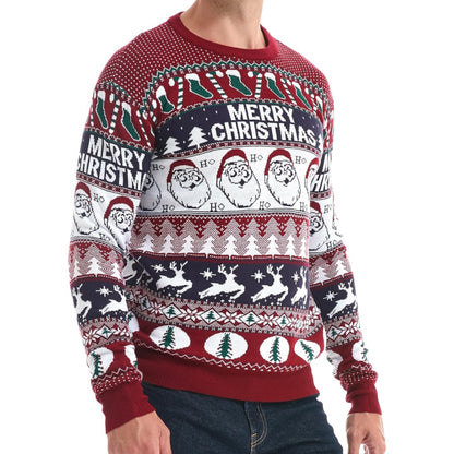 Christmas Reindeer Santa Snowflake Print Knit Sweater For Men