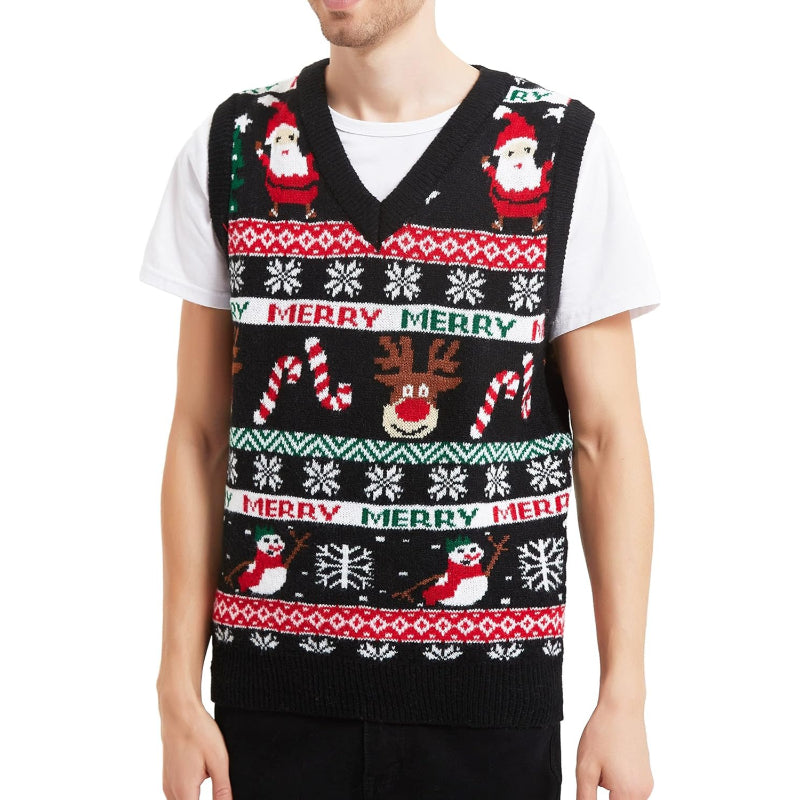 Christmas Reindeer Santa Snowflake Print Knit Sweater For Men