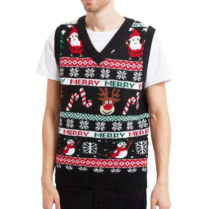 Christmas Reindeer Santa Snowflake Print Knit Sweater For Men