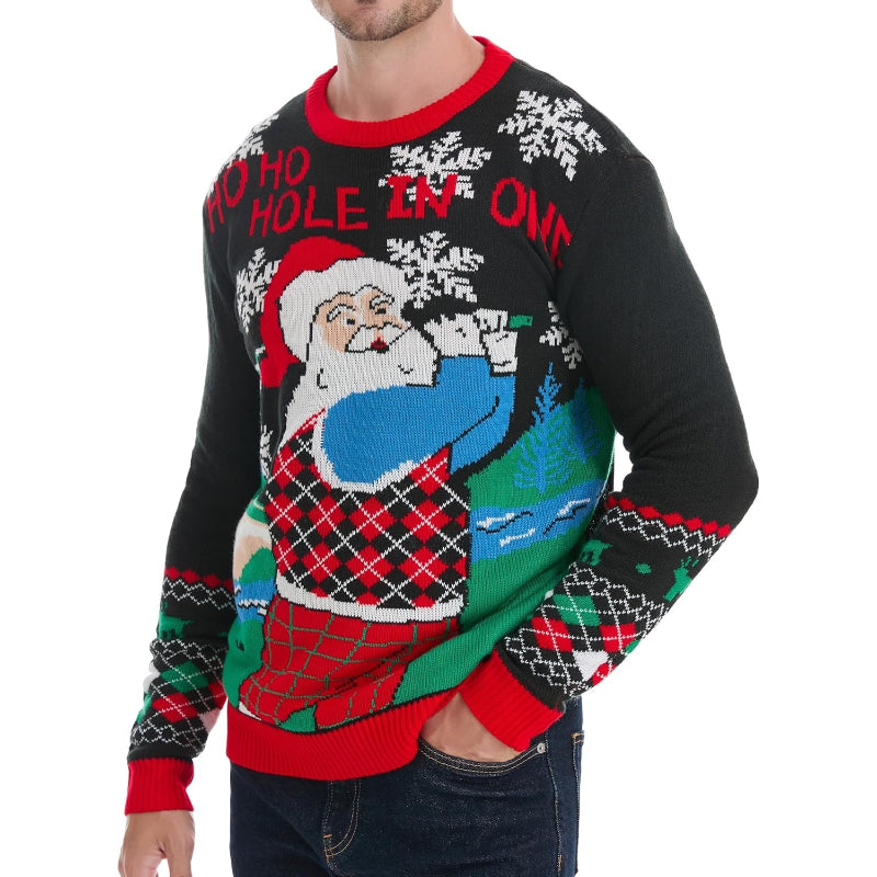 Christmas Reindeer Santa Snowflake Print Knit Sweater For Men