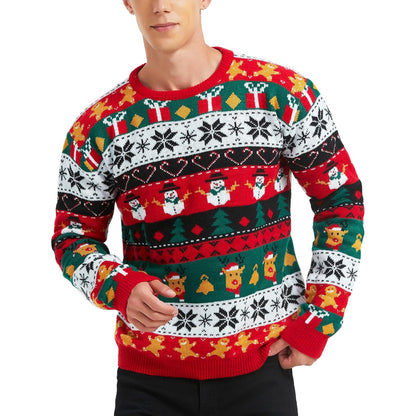 Christmas Reindeer Santa Snowflake Print Knit Sweater For Men