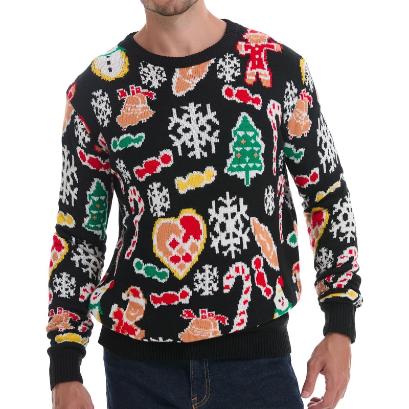 Christmas Reindeer Santa Snowflake Print Knit Sweater For Men