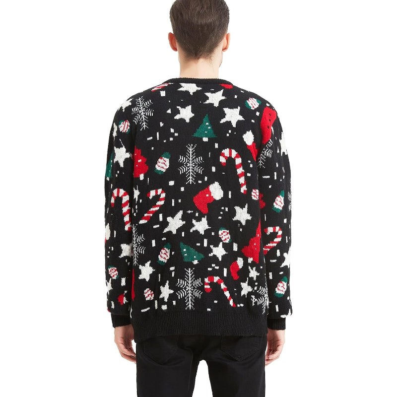Christmas Reindeer Santa Snowflake Print Knit Sweater For Men