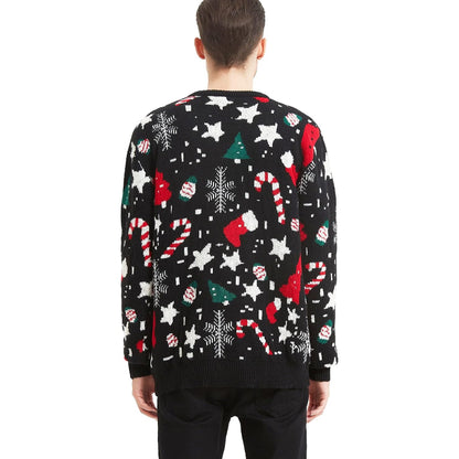 Christmas Reindeer Santa Snowflake Print Knit Sweater For Men