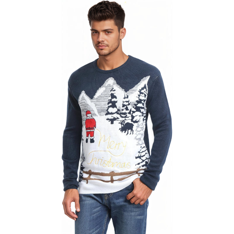 Christmas Reindeer Santa Snowflake Print Knit Sweater For Men