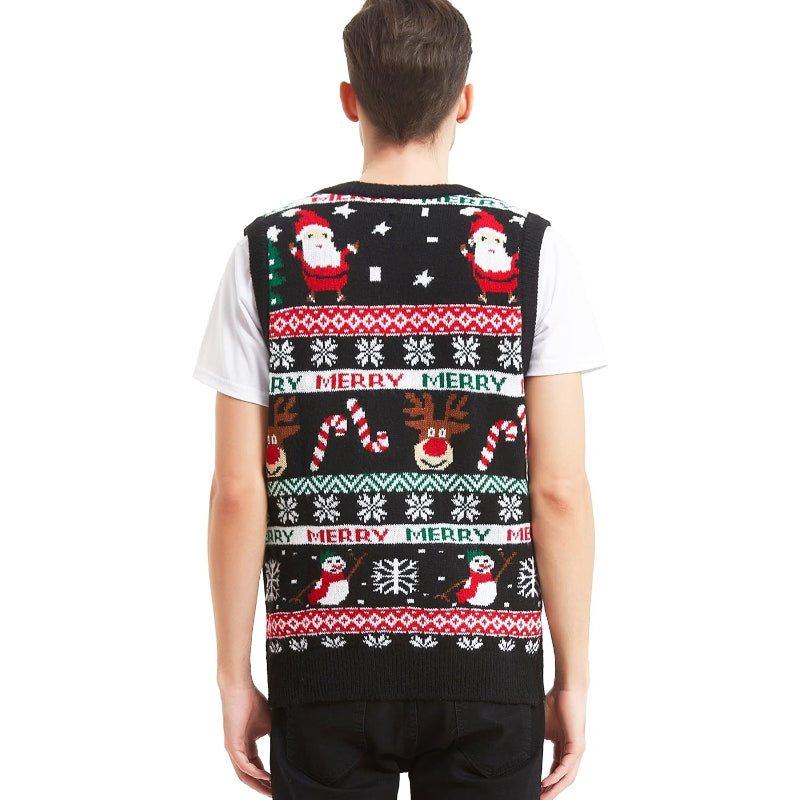 Christmas Reindeer Santa Snowflake Print Knit Sweater For Men