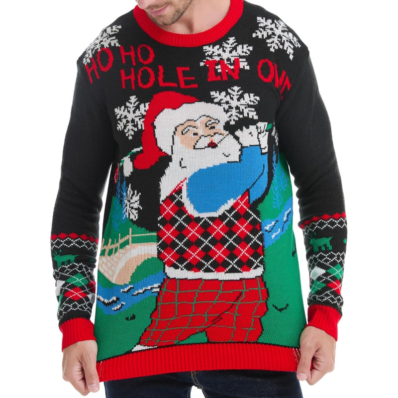Christmas Reindeer Santa Snowflake Print Knit Sweater For Men