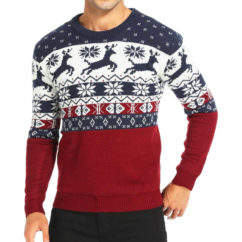 Christmas Reindeer Santa Snowflake Print Knit Sweater For Men