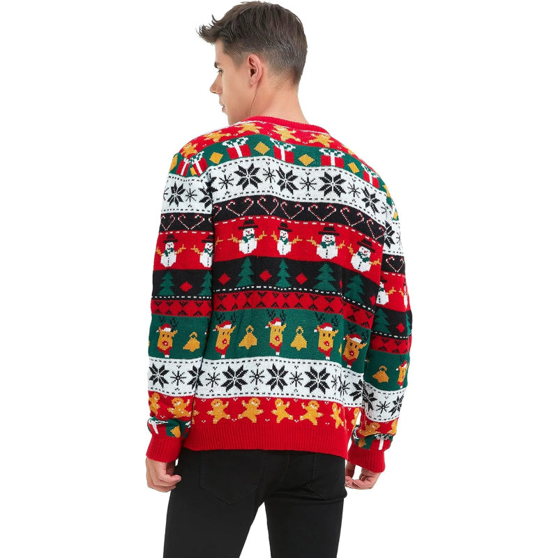 Christmas Reindeer Santa Snowflake Print Knit Sweater For Men