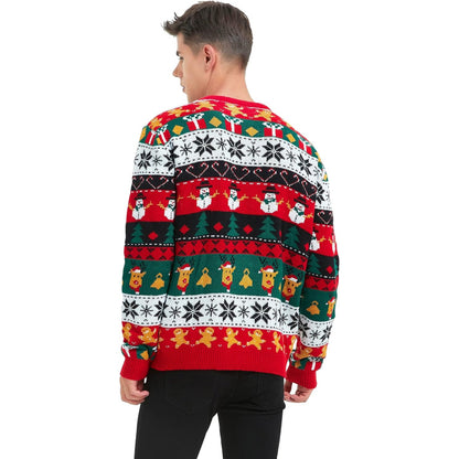 Christmas Reindeer Santa Snowflake Print Knit Sweater For Men