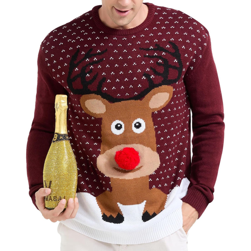 Christmas Reindeer Santa Snowflake Print Knit Sweater For Men