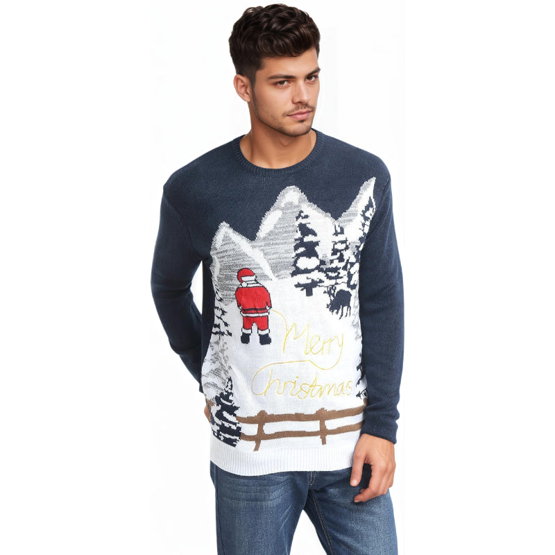 Christmas Reindeer Santa Snowflake Print Knit Sweater For Men